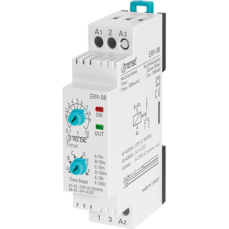 TENSE ERV-08 Multifonksiyonlu Zaman Rölesi V-OTOMAT DIN 1 sn-100 saat
