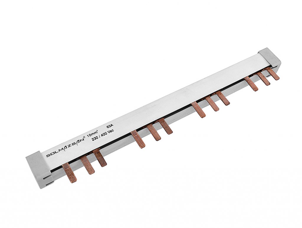 SOLMAZSAN 53CM 63A 1mm TRİFAZE MÜŞTEREK OTOMAT BARASI 10 MODÜL SK3043